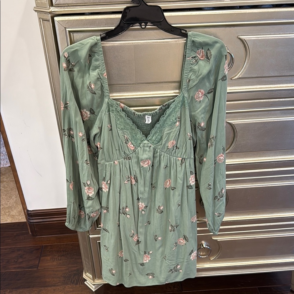 BP Sage Green Floral Long Sleeve Dress